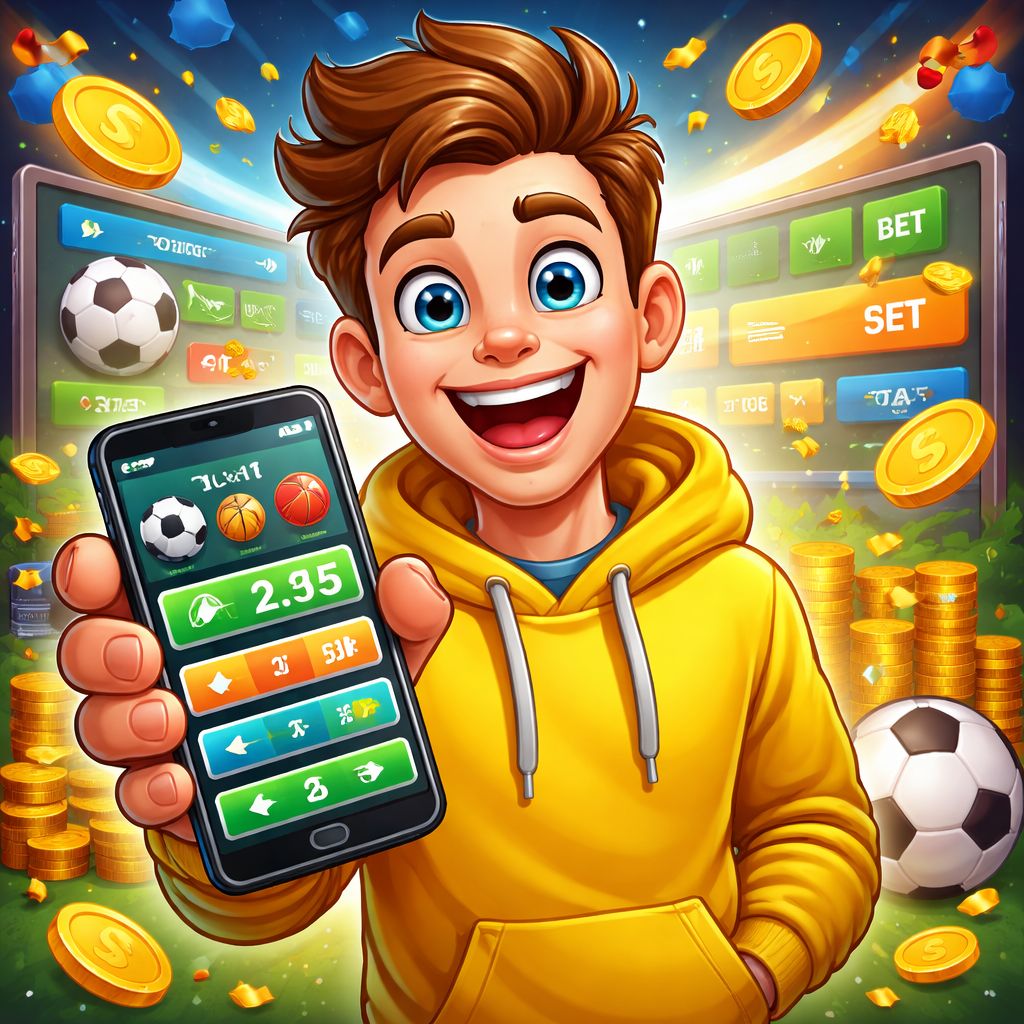 mv4444 themed cartoon sports betting character with match board and coins